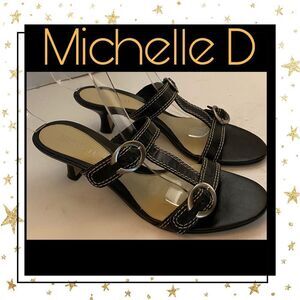 Michelle D Black Buckle Slide Sandals 7.5 7.5M